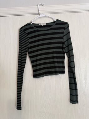Truly Madly Deeply Black & Dark Green Striped Long-Sleeve Crewneck